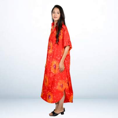 Hand Spray Printed Long Free Size Kaftan Dress