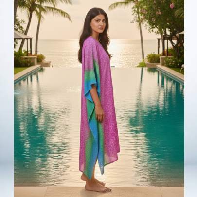 Hand Spray Printed Multicolor Kaftan Cover-Up
