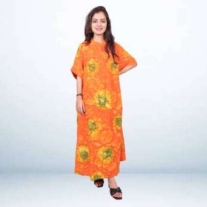 Spray Tie Dye Print Orange Long Kaftan 