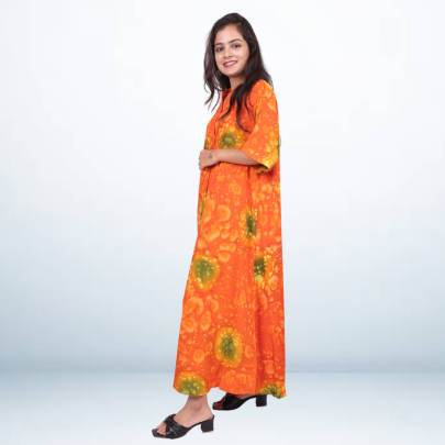 Spray Tie Dye Print Orange Long Kaftan
