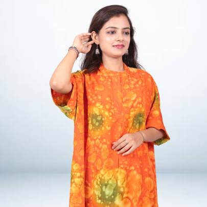 Spray Tie Dye Print Orange Long Kaftan