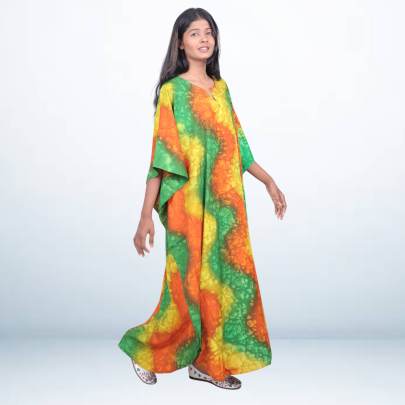 Hand Tie-Dye Multicolor Long Kaftan