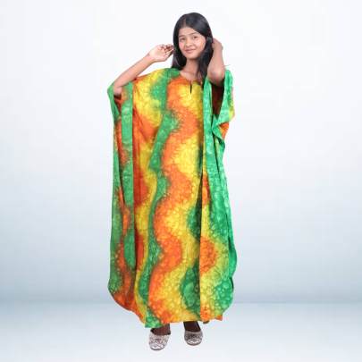 Hand Tie-Dye Multicolor Long Kaftan