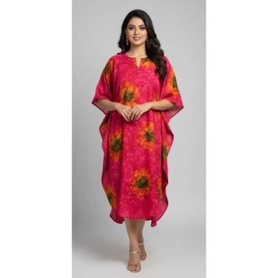 Hand Tie dye Pink Printed Kaftan Dress