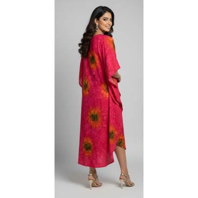 Hand Tie dye Pink Printed Kaftan Dress