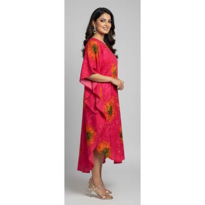 Hand Tie dye Pink Printed Kaftan Dress