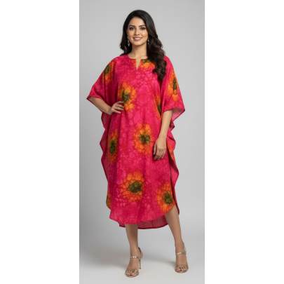Hand Tie dye Pink Printed Kaftan Dress