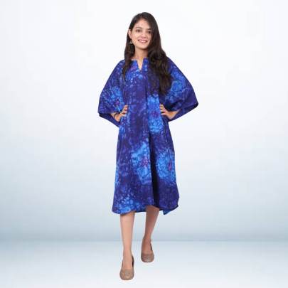 Hand Tie dye Printed Blue Kaftan Tunic Caftan