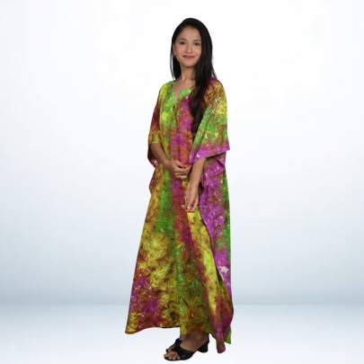 Hand Tie Dye Printed Plus Size Long Kaftan Caftan