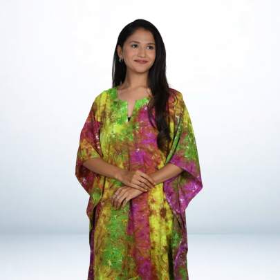 Hand Tie Dye Printed Plus Size Long Kaftan Caftan