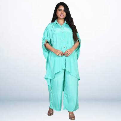 High Low Style Embroidery Kaftan Pant Set