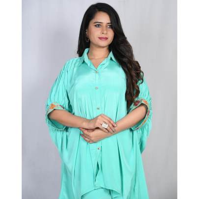 High Low Style Embroidery Kaftan Pant Set