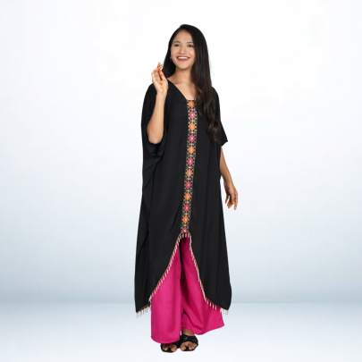 Hot Black Kaftan with Embroidery with contrast matching Pant