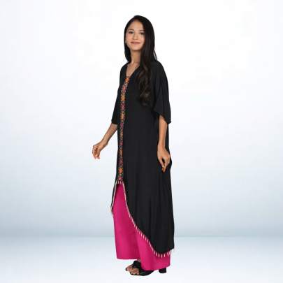 Hot Black Kaftan with Embroidery with contrast matching Pant