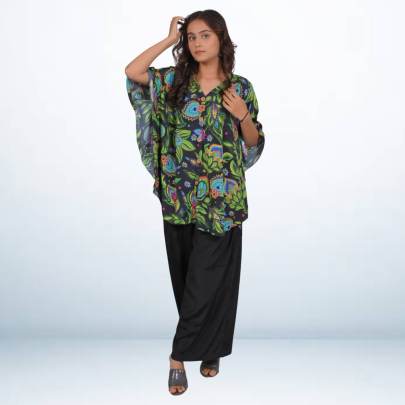 Hot Black Paisley Printed Short Kaftan Tunic