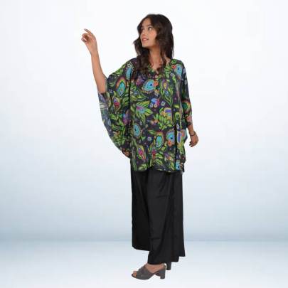 Hot Black Paisley Printed Short Kaftan Tunic