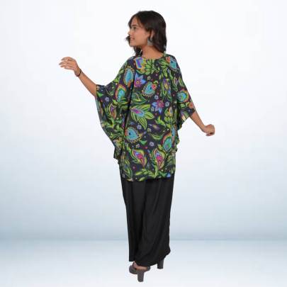 Hot Black Paisley Printed Short Kaftan Tunic