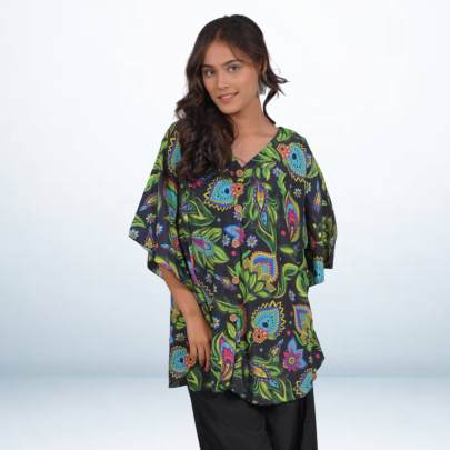 Hot Black Paisley Printed Short Kaftan Tunic
