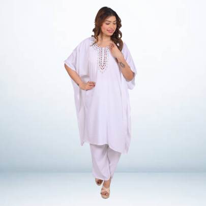 Ivory Embellished Kaftan Pant Set 