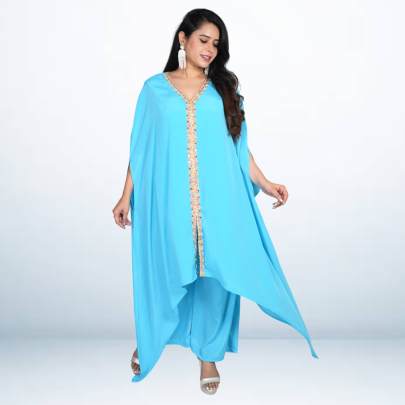 Lace Detailing Asymmetrical Kaftan Pant Set