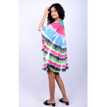 Lace Up Multicolor Tie Dye Kaftan Tunic