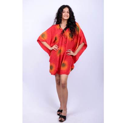 Lace Up Sunburst Tie Dye Kaftan Tunic 