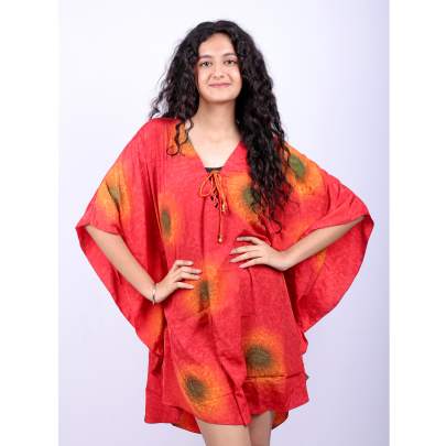 Lace Up Sunburst Tie Dye Kaftan Tunic