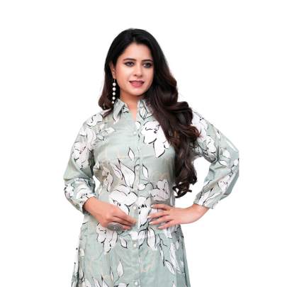 Leaf Print Smocked Kurti