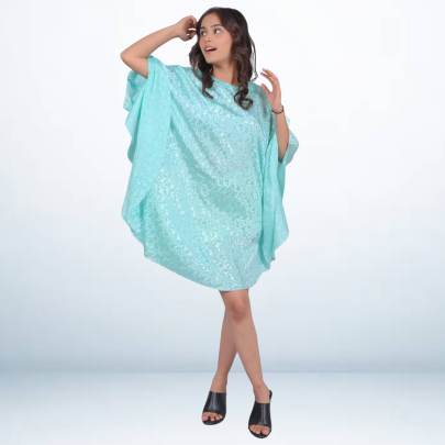 Light Blue Jacquard Short Kaftan Tunic 