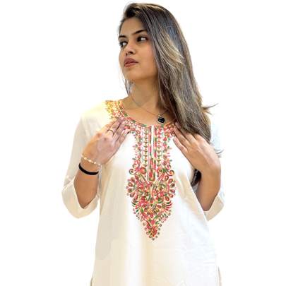 Lucknowi Embroidery Kurti Pant Set White