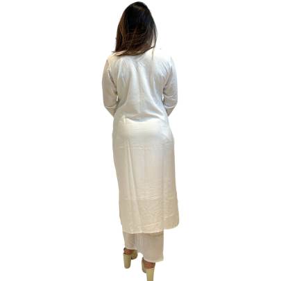 Lucknowi Embroidery Kurti Pant Set White