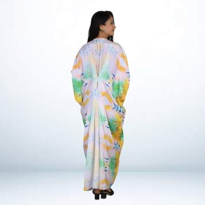 Mirror Embellished Neck Partywear Long Kaftan Dress