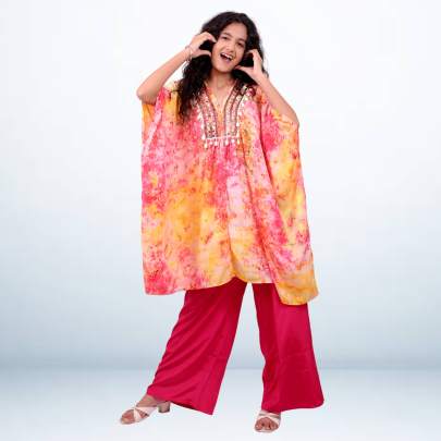 Mirror Emblished Hand Tie Dye Kaftan Cord set