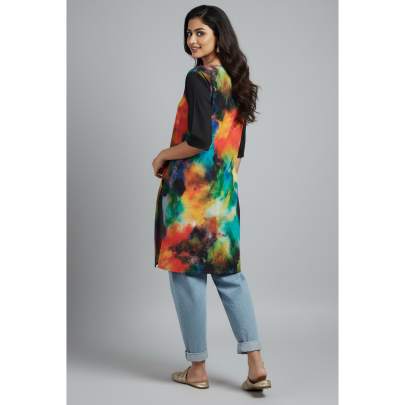 Multicolor Abstract Print V-Neck Kurta