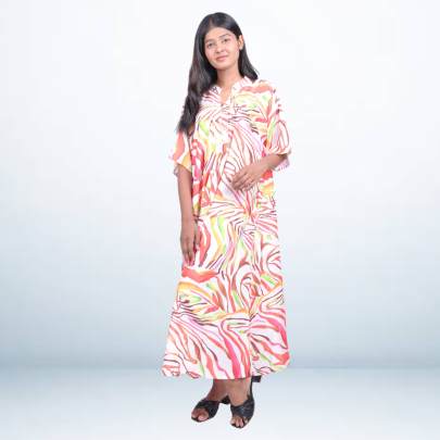 Multicolor Abstract Printed Long Kaftan for Women