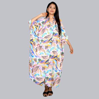 Multicolor Animal Skin Printed Long Kaftan Caftan