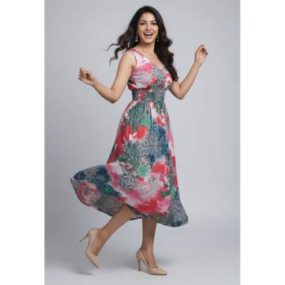 Multicolor Bohemian Smocked Midi Dress – Kuberaa Fashions