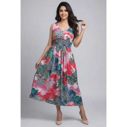 Multicolor Bohemian Smocked Midi Dress – Kuberaa Fashions