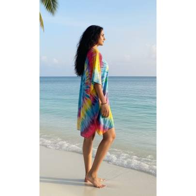 Multicolor Hand tie dye Printed Beach kaftan Cover up
