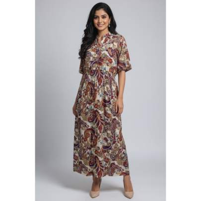 Multicolor Paisley Printed Long Dress