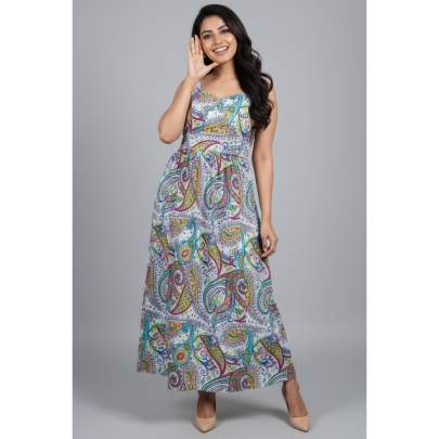 Multicolor Paisley Printed Long Dress