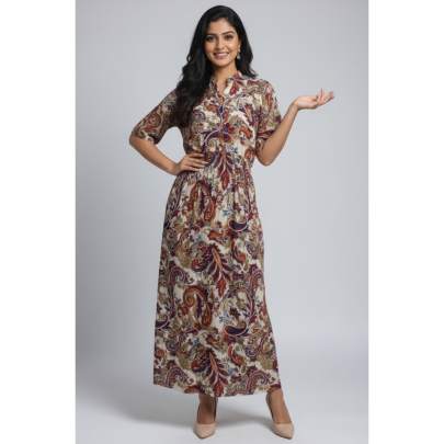 Multicolor Paisley Printed Long Dress
