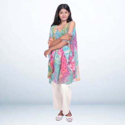 Multicolor Pastel Tie Dye Short Kaftan for Women