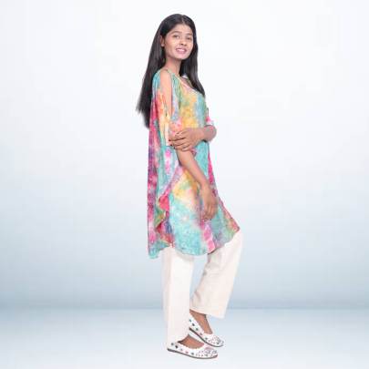 Multicolor Pastel Tie Dye Short Kaftan for Women