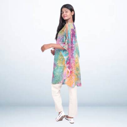 Multicolor Pastel Tie Dye Short Kaftan for Women