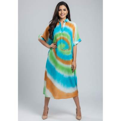 Multicolor Tie Dye Kaftan Midi Dress