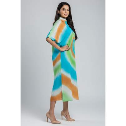 Multicolor Tie Dye Kaftan Midi Dress