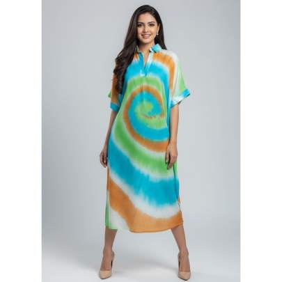 Multicolor Tie Dye Kaftan Midi Dress