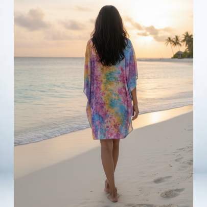 Multicolor Tie-Dye Short Kaftan Cover-Up