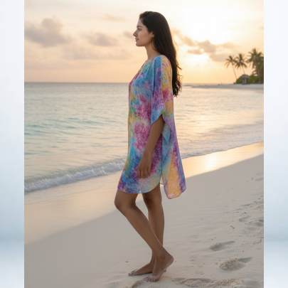 Multicolor Tie-Dye Short Kaftan Cover-Up